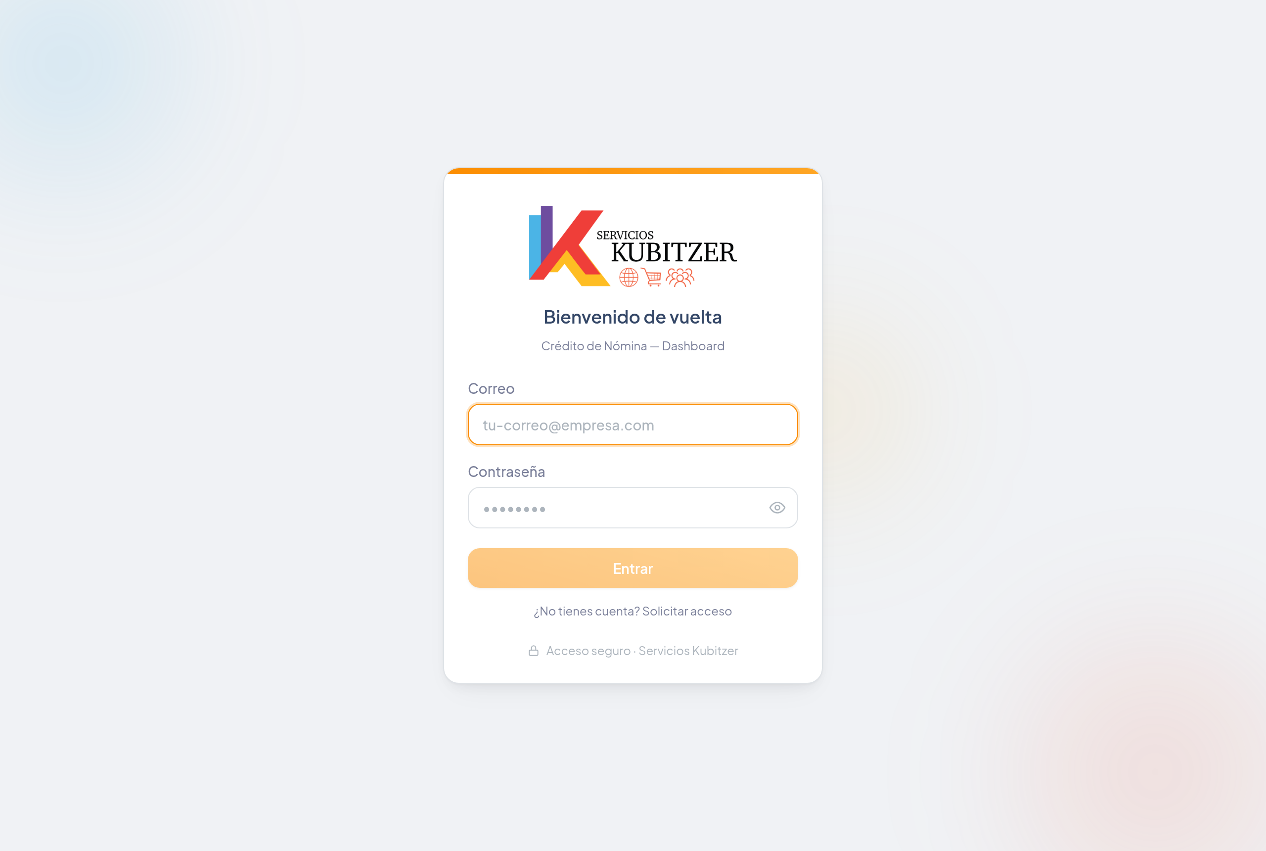 Pantalla de acceso seguro a la plataforma Kubitzer